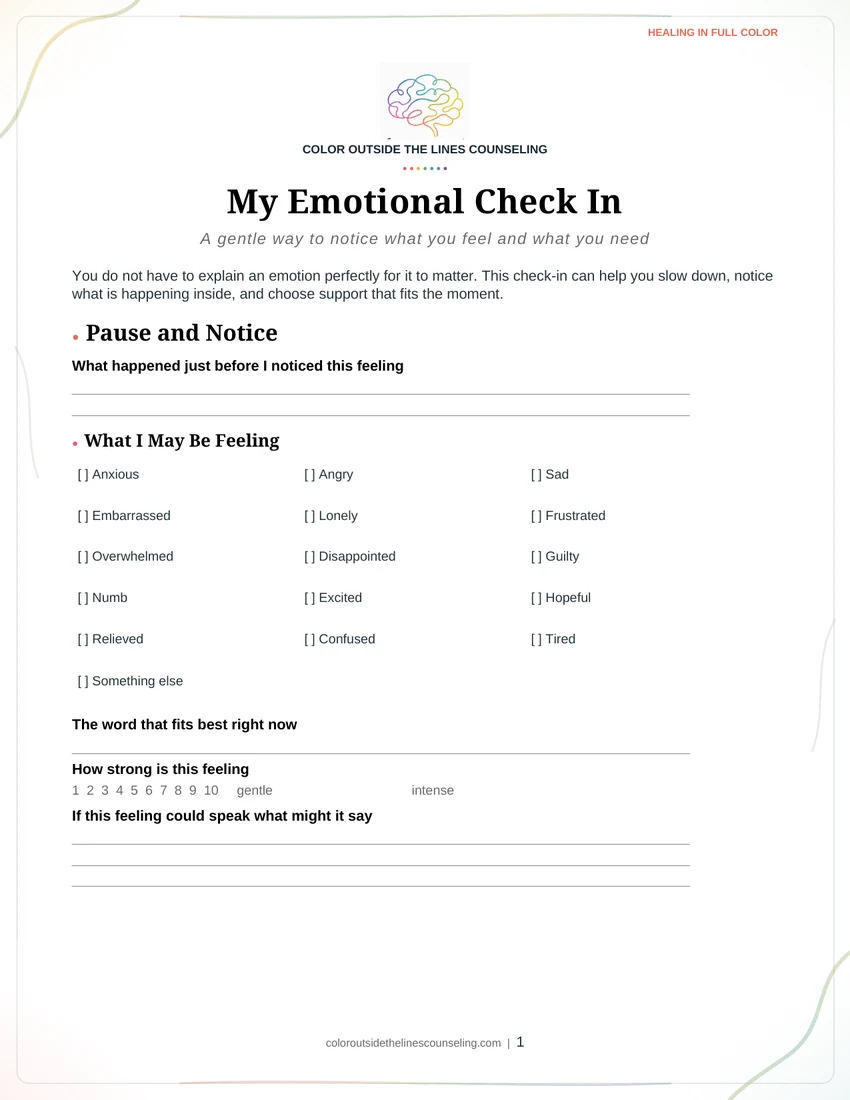 The first page of the My Emotional Check-In worksheet